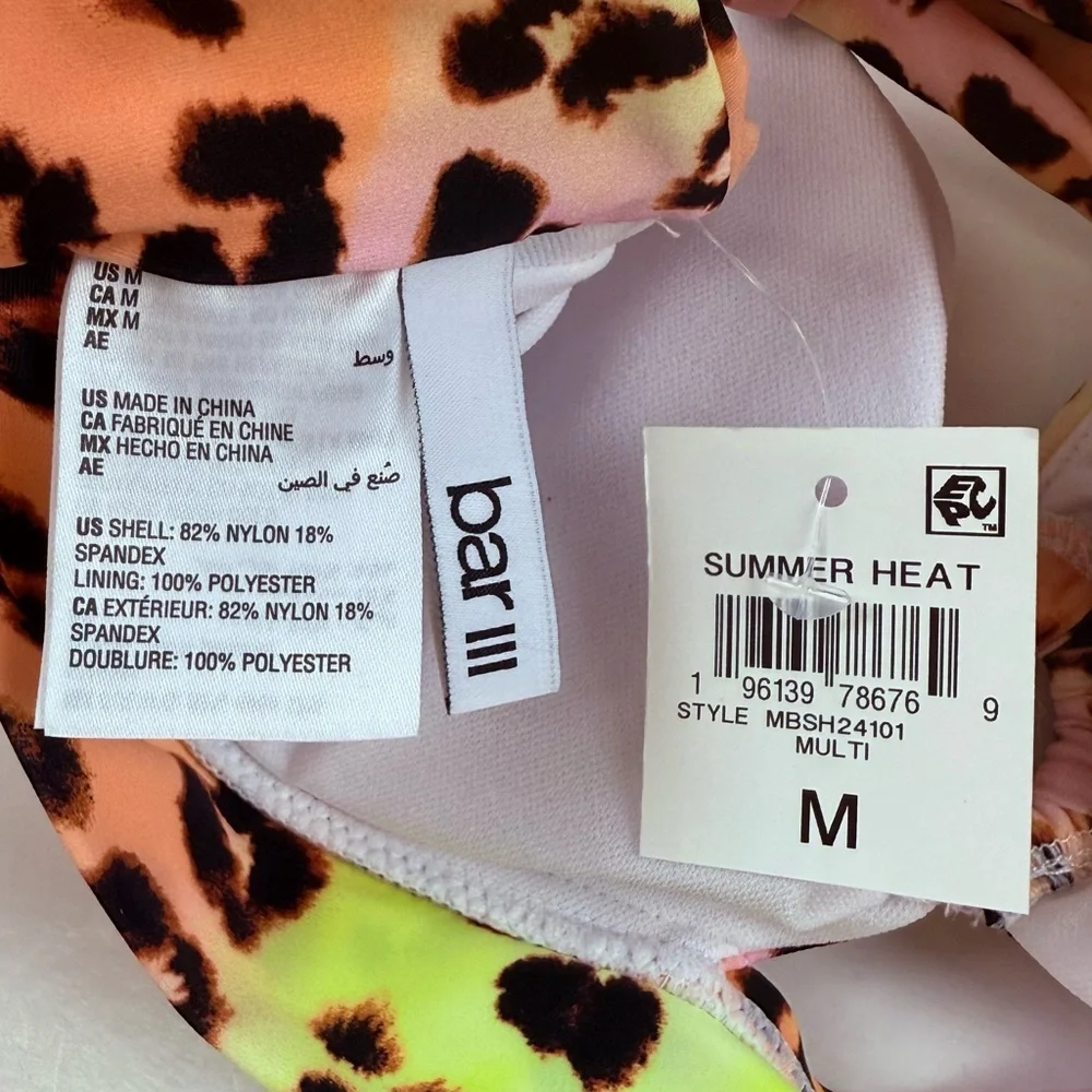 Bar iii Bikini Top Womens Size Medium Yellow Pink Animal Print Summer Heat NWT